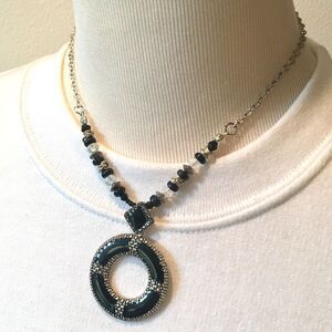 Vintage Kenneth Cole Necklace Silver Tone Black Beaded Chain Signed 16in